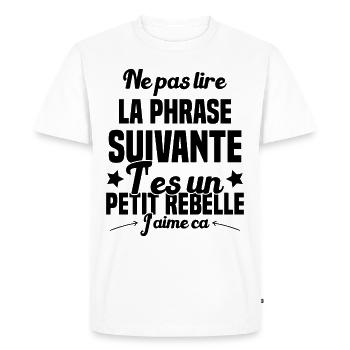 Ne pas lire la phrase suivante - T-shirt Premium bio Homme - blanc - Devant - Nico (187cm)