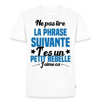 Ne pas lire la phrase suivante - T-shirt Premium bio Homme - blanc - Devant - Nico (187cm)