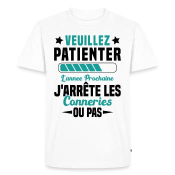 J'arrête les conneries humour - T-shirt Premium bio Homme - blanc - Devant - Nico (187cm)