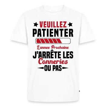 J'arrête les conneries humour - T-shirt Premium bio Homme - blanc - Devant - Nico (187cm)