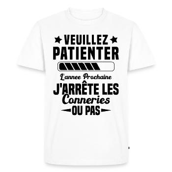 J'arrête les conneries humour - T-shirt Premium bio Homme - blanc - Devant - Nico (187cm)