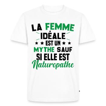 La femme idéale est un mythe sauf naturopathe - T-shirt Premium bio Homme - blanc - Devant - Nico (187cm)