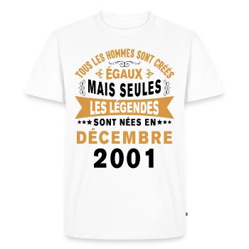 Les légendes sont nées en Décembre 2001 Cadeau - T-shirt Premium bio Homme - blanc - Devant - Nico (187cm)