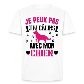 je peux pas j'ai câlins avec mon chien humour - T-shirt Premium bio Homme - blanc - Devant - Nico (187cm)
