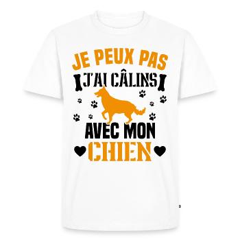 je peux pas j'ai câlins avec mon chien humour - T-shirt Premium bio Homme - blanc - Devant - Nico (187cm)
