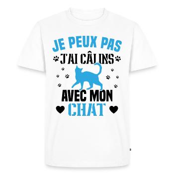 je peux pas j'ai câlins avec mon chat Cadeau - T-shirt Premium bio Homme - blanc - Devant - Nico (187cm)