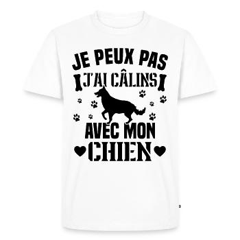 je peux pas j'ai câlins avec mon chien humour - T-shirt Premium bio Homme - blanc - Devant - Nico (187cm)