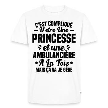 Princesse et Ambulancière Cadeau Humour - T-shirt Premium bio Homme - blanc - Devant - Nico (187cm)