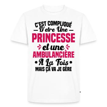 Princesse et Ambulancière Cadeau Humour - T-shirt Premium bio Homme - blanc - Devant - Nico (187cm)