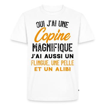 Oui J'ai une Copine Magnifique - Humour Couple - T-shirt Premium bio Homme - blanc - Devant - Nico (187cm)
