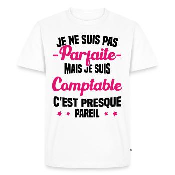 Pas parfaite mais je suis Comptable Humour Cadeau - T-shirt Premium bio Homme - blanc - Devant - Nico (187cm)