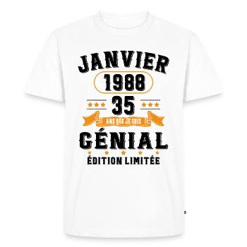 35 Ans Janvier 1988 Vintage Cadeau D'anniversaire - T-shirt Premium bio Homme - blanc - Devant - Nico (187cm)