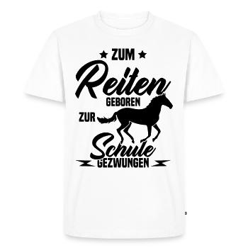 Né pour monter à cheval forcé à aller a l'école - T-shirt Premium bio Homme - blanc - Devant - Nico (187cm)