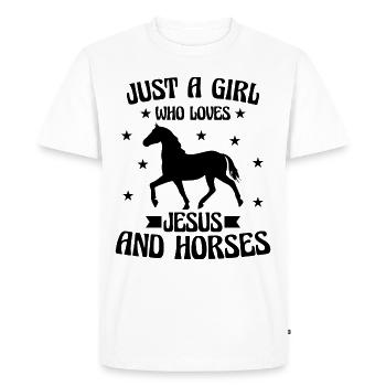juste une fille qui aime jesus et les chevaux - T-shirt Premium bio Homme - blanc - Devant - Nico (187cm)