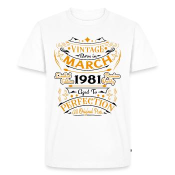 Vintage Born in March 1981 Birthday Gift - Men's Premium Organic T-Shirt - white - Front - Nico (187cm)