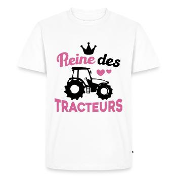 Drôle Femme Reine Agricultrice Tracteur Cadeau - T-shirt Premium bio Homme - blanc - Devant - Nico (187cm)
