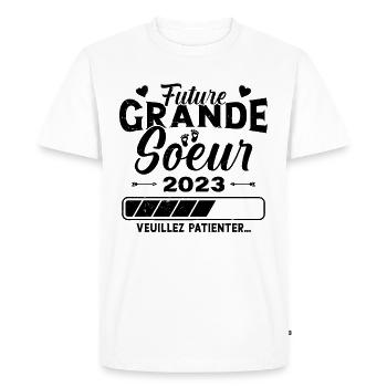 Future Grande Soeur 2023 Cadeau Annonce Grossesse - T-shirt Premium bio Homme - blanc - Devant - Nico (187cm)
