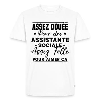 Assistante Sociale Humour Métier Idée Cadeau Femme - T-shirt Premium bio Homme - blanc - Devant - Nico (187cm)