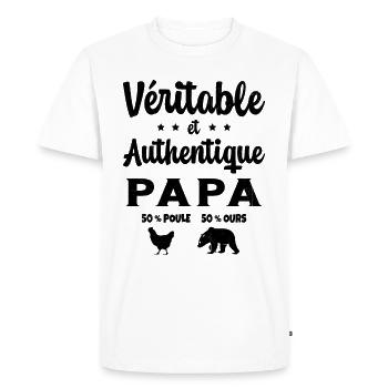 Homme Véritable et Authentique Papa Poule et Ours - T-shirt Premium bio Homme - blanc - Devant - Nico (187cm)
