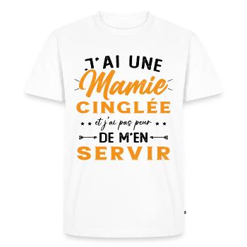 Mamie Cinglée et Je Peux M'en Servir Humour Cadeau - T-shirt Premium bio Homme - blanc - Devant - Nico (187cm)