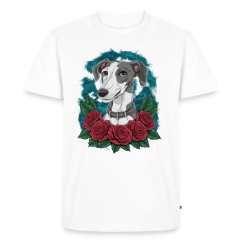 Lévrier mignon avec de jolies roses - T-shirt Premium bio Homme - blanc - Devant - Nico (187cm)
