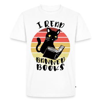I read banned books Cat - Men's Premium Organic T-Shirt - white - Front - Nico (187cm)