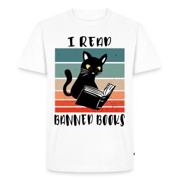 I read banned books Cat - Men's Premium Organic T-Shirt - white - Front - Nico (187cm)