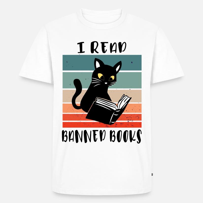 Ich lese verbotene Bücher Katze - Männer Premium Bio T-Shirt - Weiß