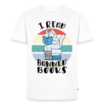 I read banned books Cat - Men's Premium Organic T-Shirt - white - Front - Nico (187cm)