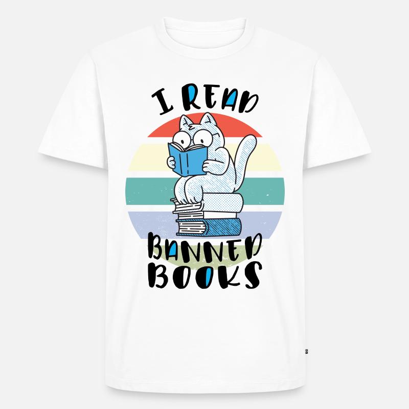 Ich lese verbotene Bücher Katze - Männer Premium Bio T-Shirt - Weiß