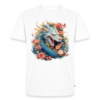 Dragon with flowers - Men's Premium Organic T-Shirt - white - Front - Nico (187cm)