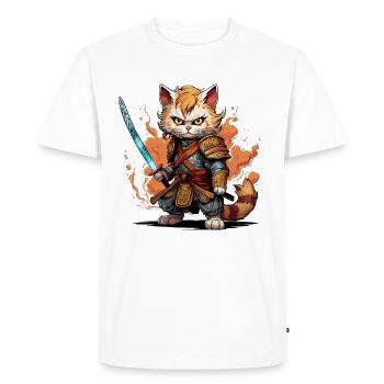 Chat Samouraï - Anime Warrior Cat - T-shirt Premium bio Homme - blanc - Devant - Nico (187cm)