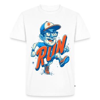 Drôle de coureur avec lettrage RUN - T-shirt Premium bio Homme - blanc - Devant - Nico (187cm)