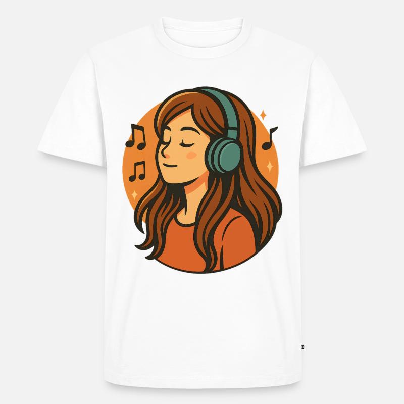Mädchen hört entspannte Musik mit Kopfhörern - Männer Premium Bio T-Shirt - Weiß