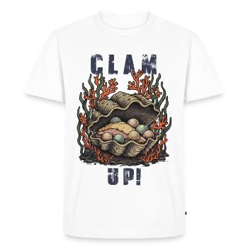 Vintage Clam Up Shell Humor - Men's Premium Organic T-Shirt - white - Front - Nico (187cm)
