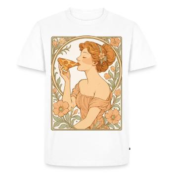 Illustration élégante de la fille de pizza dans la rue Art nouveau - T-shirt Premium bio Homme - blanc - Devant - Nico (187cm)