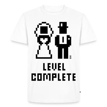 Niveau complété (Mariage / Enterrement de vie de garçon / Pixel / Grass / B) - T-shirt Premium bio Homme - blanc - Devant - Nico (187cm)