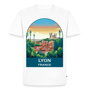 Lyon France City Skyline Vintage Travel Poster - Men's Premium Organic T-Shirt - white - Front - Nico (187cm)