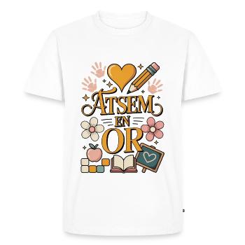 ATSEM En Or / École / Cadeau de fin d’année  - T-shirt Premium bio Homme - blanc - Devant - Nico (187cm)