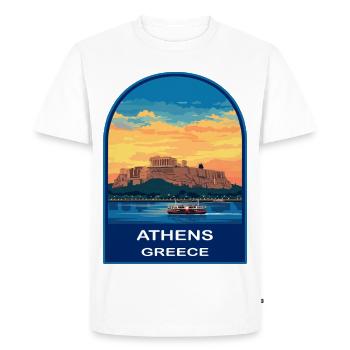 Athens Greece Acropolis Retro Sunset Travel Badge - Men's Premium Organic T-Shirt - white - Front - Nico (187cm)