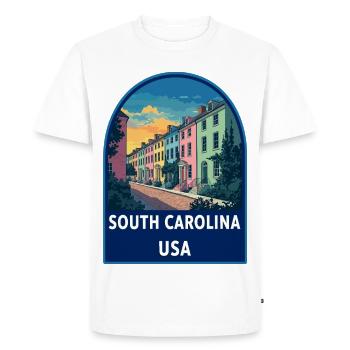 Badge rétro de la rangée arc-en-ciel Charleston de Caroline du Sud - T-shirt Premium bio Homme - blanc - Devant - Nico (187cm)