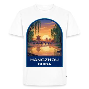 Insigne Retro Sunset du lac Ouest de Hangzhou - T-shirt Premium bio Homme - blanc - Devant - Nico (187cm)