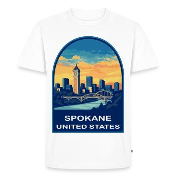 Badge Retro Sunset Skyline de Spokane, Washington - T-shirt Premium bio Homme - blanc - Devant - Nico (187cm)