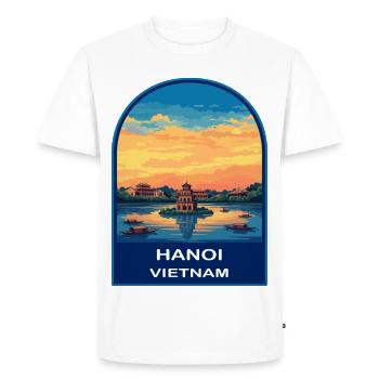 Hanoi Vietnam Turtle Tower Retro Sunset Badge - Men's Premium Organic T-Shirt - white - Front - Nico (187cm)