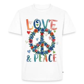 Enseigne florale Love and Peace en style aquarelle - T-shirt Premium bio Homme - blanc - Devant - Nico (187cm)