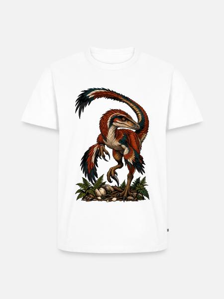 Bunter Urvogel-Raptor auf Dunkel - Männer Premium Bio T-Shirt - Weiß