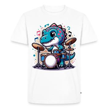Cool T-Rex Dinosaur Drummer - Men's Premium Organic T-Shirt - white - Front - Nico (187cm)