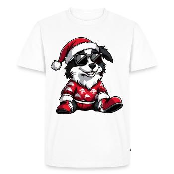 Border Collie Chien Noël Noël moche - T-shirt Premium bio Homme - blanc - Devant - Nico (187cm)