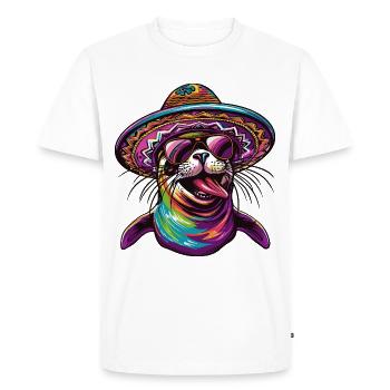 phoque animal drôle sombrero - T-shirt Premium bio Homme - blanc - Devant - Nico (187cm)
