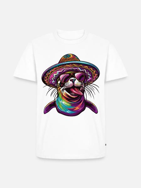 Seal Animal Funny Sombrero - Men's Premium Organic T-Shirt - white